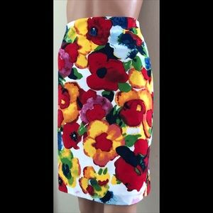 Carmen Marc Valvo Colorful Floral Print Skirt